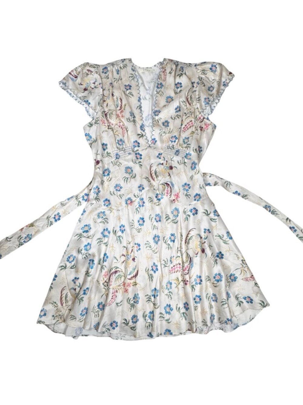 DOEN Dianne Silk Floral Babydoll Dress Sz M Cream Flirty Coquette Mini - Picture 5 of 16